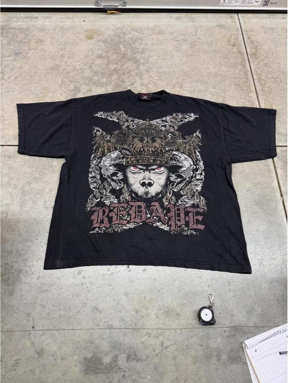 vintage red ape made in usa black big logo tribal print shirt size xxl